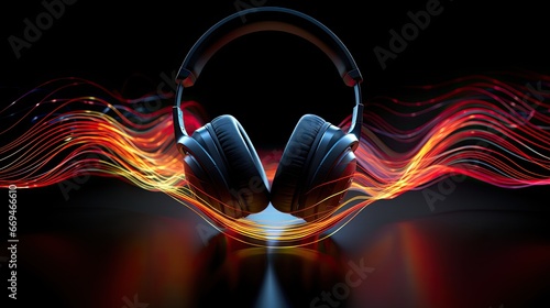 A colorful sound waves from the headphone, a waves of compression and rarefaction, by which sound is propagated in an elastic medium such as air