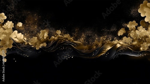 Black and gold Japanese style background luxury gorgeous, Generative AI photo