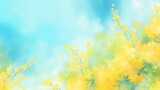 Refreshing background like mimosa and blue sky, Spring Summer Watercolor style illustration material abstract, Generative AI