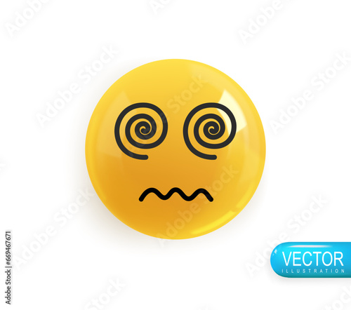 Emoji face. Realistic 3d design. Emoticon yellow glossy color. Icon in plastic cartoon style