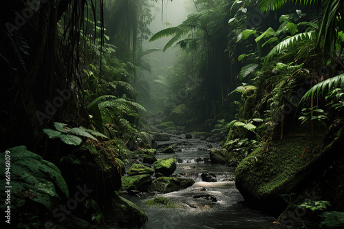 Tropical jungles with wild plants, nature landscape, adventure and exploration concept