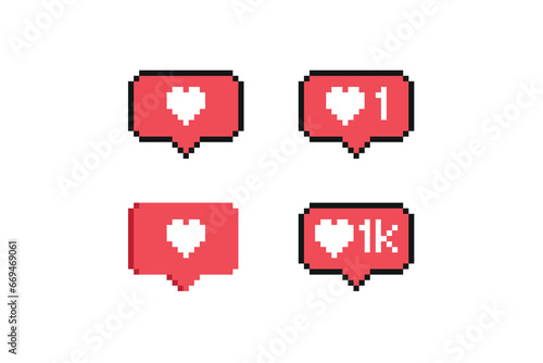 Notification Like Icon in pixel art style. Popular social media icon concept, vector illustration on isolated background.