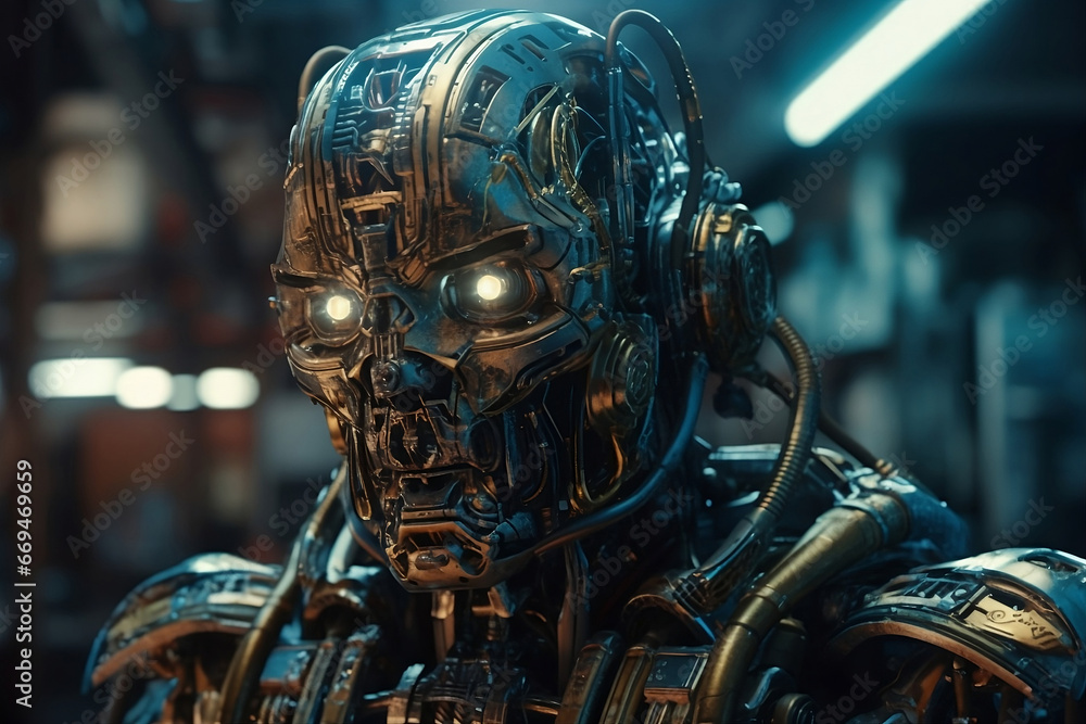 Beautiful iron robot. The future army. Beautiful iron robot. The future army.