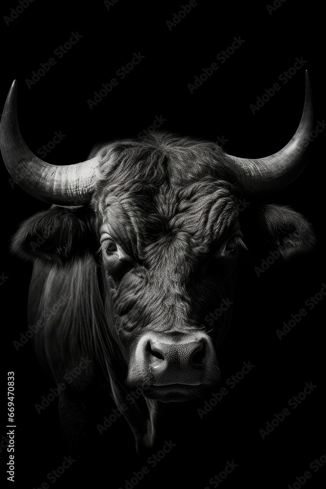 Naklejka premium High resolution HD photo portrait of buffalo, black background, detailed, generative AI