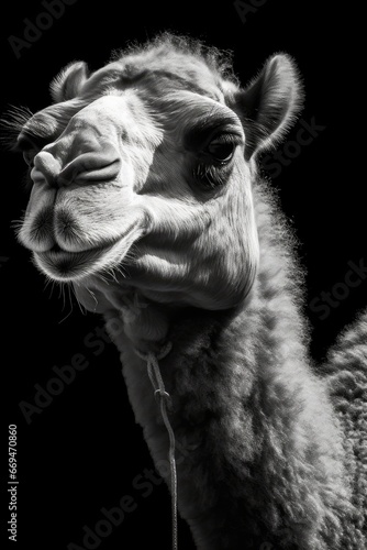 High resolution HD photo portrait of Camel, black background, detailed, generative AI 