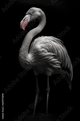 High resolution HD photo portrait of Flamingo, black background, detailed, generative AI	