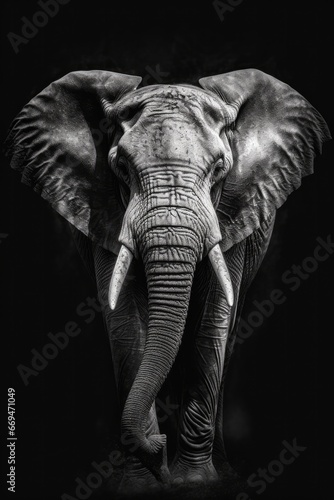 High resolution HD photo of Elephant, black background, detailed, generative AI 