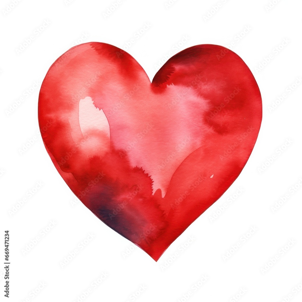 Red heart on a white background watercolor