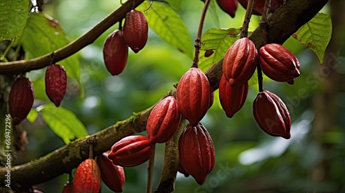 Cocoa bean on the tree in the forest, food concept photo