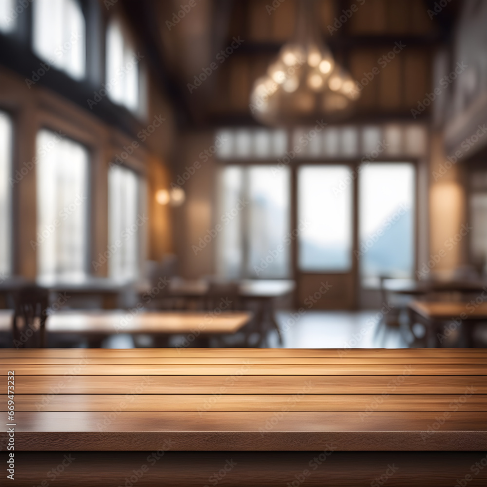 Empty wooden table and blurred background Empty wooden table and blurred background