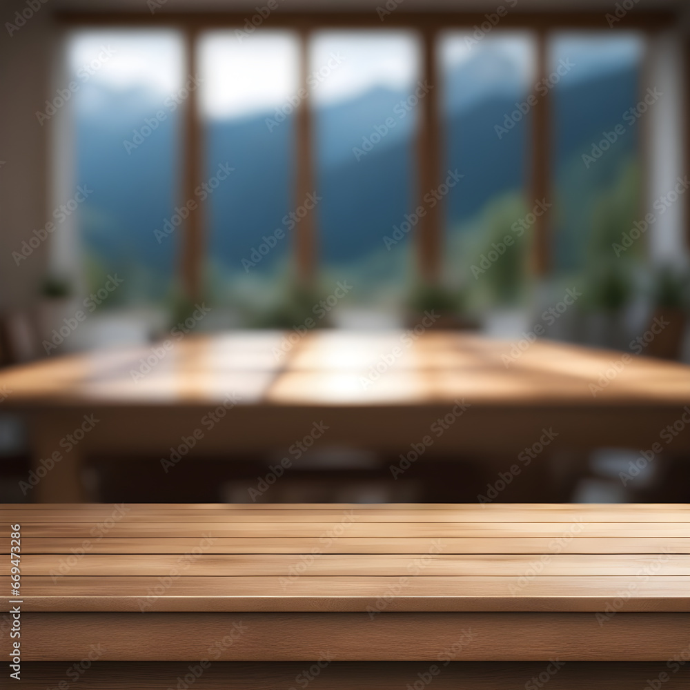 Empty wooden table and blurred background Empty wooden table and blurred background
