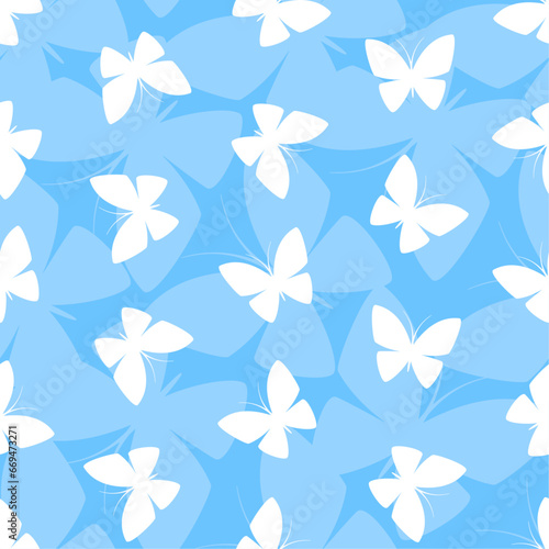 White butterflies on blue background. Vector seamless pattern. Best for textile, print, wallpapers, and your design.