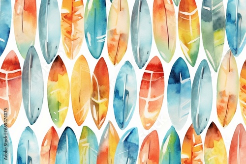 Watercolor pattern with surfboards. Generative AI
