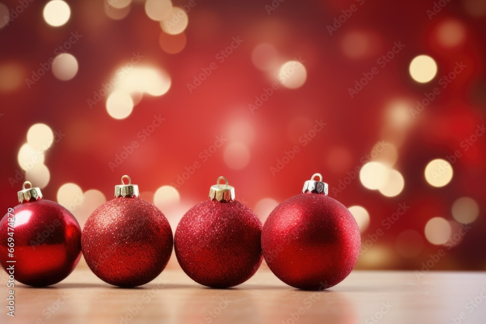 red Christmas balls on red background . Christmas concept red Christmas balls on red background . Christmas concept