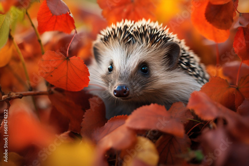 Mammal wildlife forest nature animal horizontal cute prickly hedgehog wild green european autumn