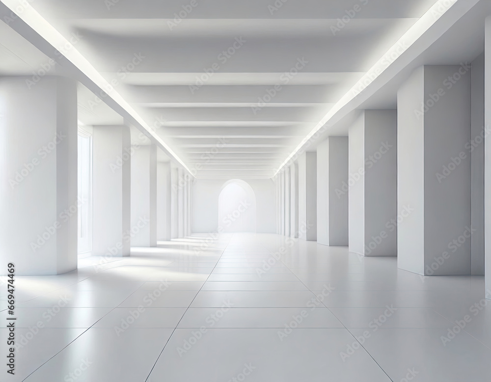 Abstract futuristic architecture with empty concrete floor. Modern and minimalisttic. Generative AI.