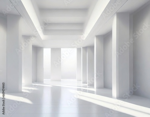 Abstract futuristic architecture with empty concrete floor. Modern and minimalisttic. Generative AI.