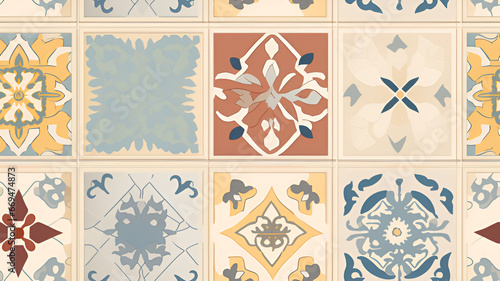 Seamless pattern of figured tiles | generative AI