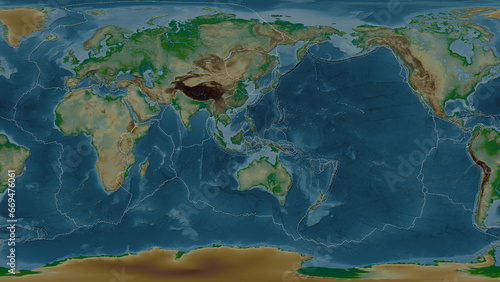 Molucca Sea plate - global map. Patterson Cylindrical. Physical