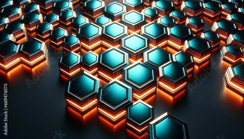 Obraz na płótnie Teal and orange geometric pattern background, modern banner, futuristic template w salonie