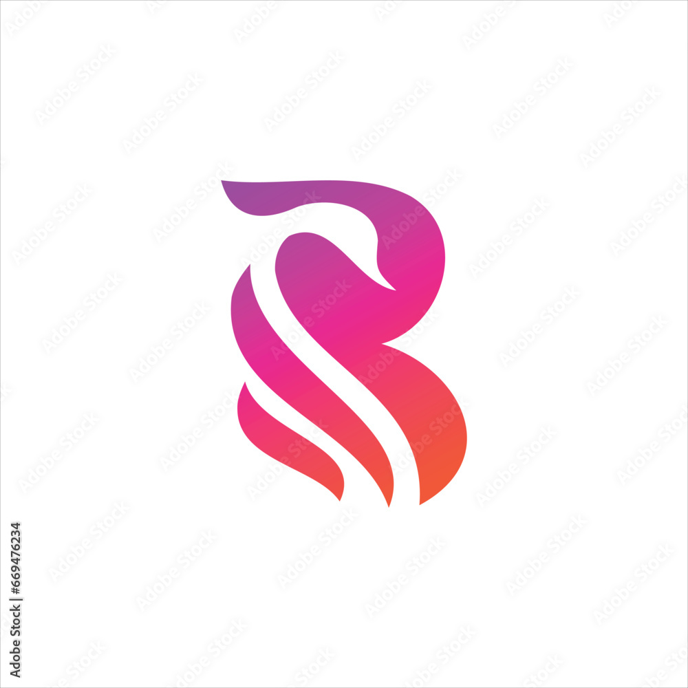 letter B and swan vector illustration for an icon,symbol or logo, B initial logo, letter B and swan vector illustration for an icon, symbol or logo,