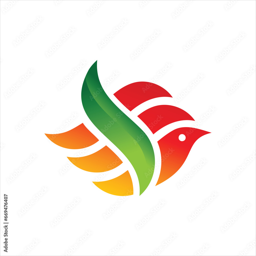 Obraz premium Creative luxury modern bird with green leaf logo template vector icon, bird logo template, Abstract animal flying icon design