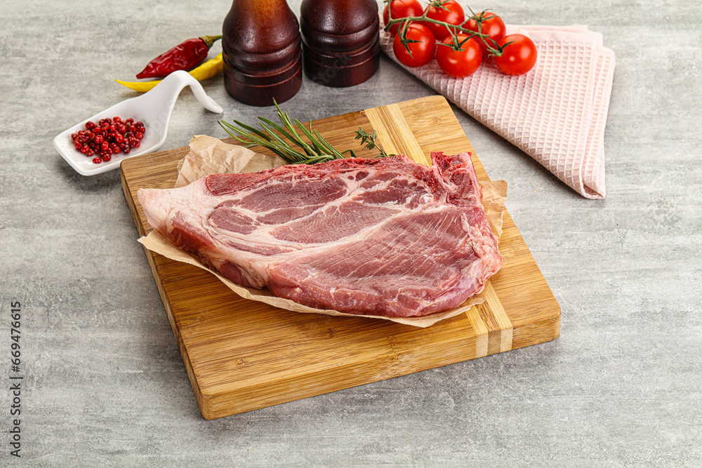 Raw pork neck steak uncoocked Raw pork neck steak uncoocked