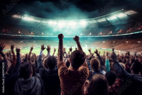 football or soccer fans at a game in a stadium, Generative AI © Pixel Anjali