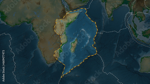 Somalian plate highlighted. Patterson Cylindrical. Physical