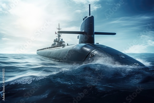 Print op canvas Generic military nuclear submarine floating