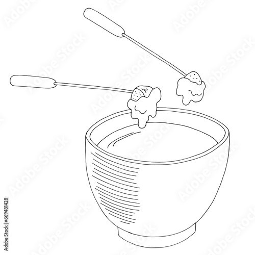 Fondue food graphic black white sketch illustration vector