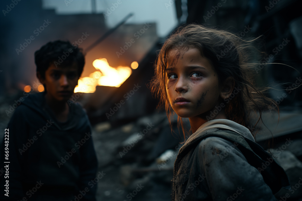 innocent kids in despair amid war-torn city - harsh realities of conflict innocent kids in despair amid war-torn city - harsh realities of conflict