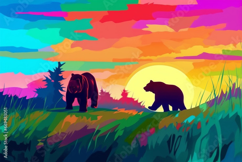 style wpap mother bear and her cubs