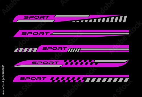 Sport car decal stripes, Car stickers pink striping. Isolated on black background