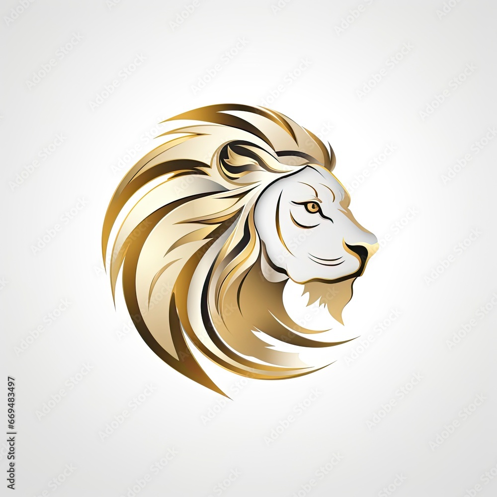 Golden Lion Logo: Modern, Simplistic, Vector, Circular, White Background Logo