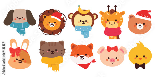 set of hand drawing cartoon animals sticker set. cute animal drawing for sticker, icon