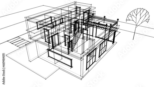 house architectural sketch 3d illustration