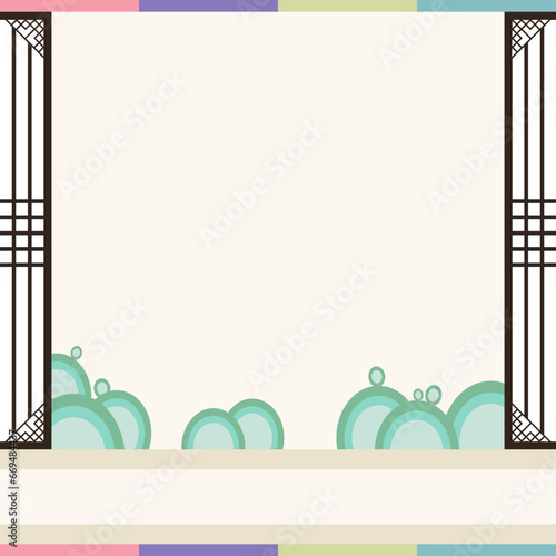 Folding screen background with round mountains