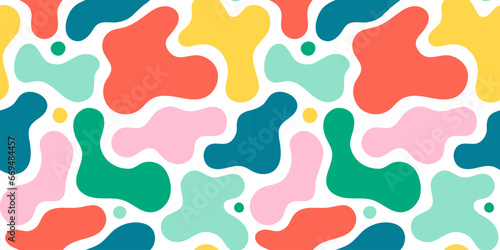 Colorful abstract organic shape print seamless pattern illustration in retro style. Trendy primary color background with creative drawing.