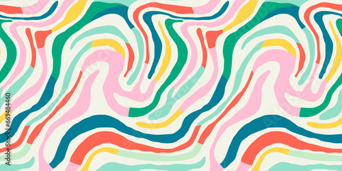Fototapeta Naklejka Na Ścianę i Meble -  Colorful line doodle seamless pattern. Creative minimalist style art background, trendy design with basic shapes. Modern abstract color backdrop.