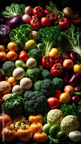 Fresh Fruits and Vegetables in Top View