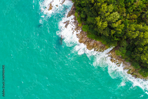 Aerial view sea beach wave on tropical sea island © themorningglory