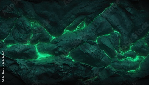 radio active green lava glowing out the rock coal texture background 