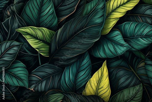 Artistic illustration of tropical leaves pattern for a stunning floral background. Generative AI