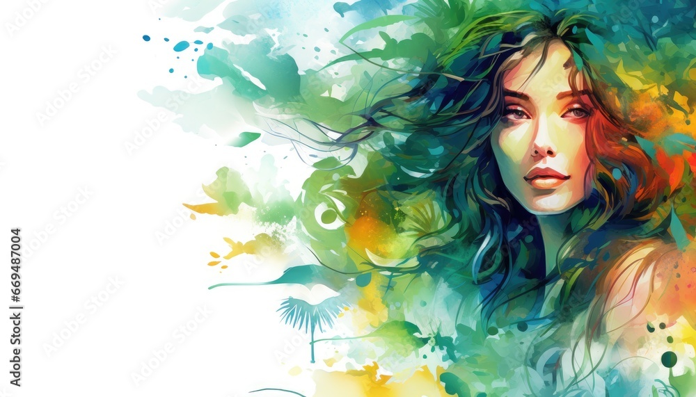 woman  beauty Tropical Watercolor Abstract Background