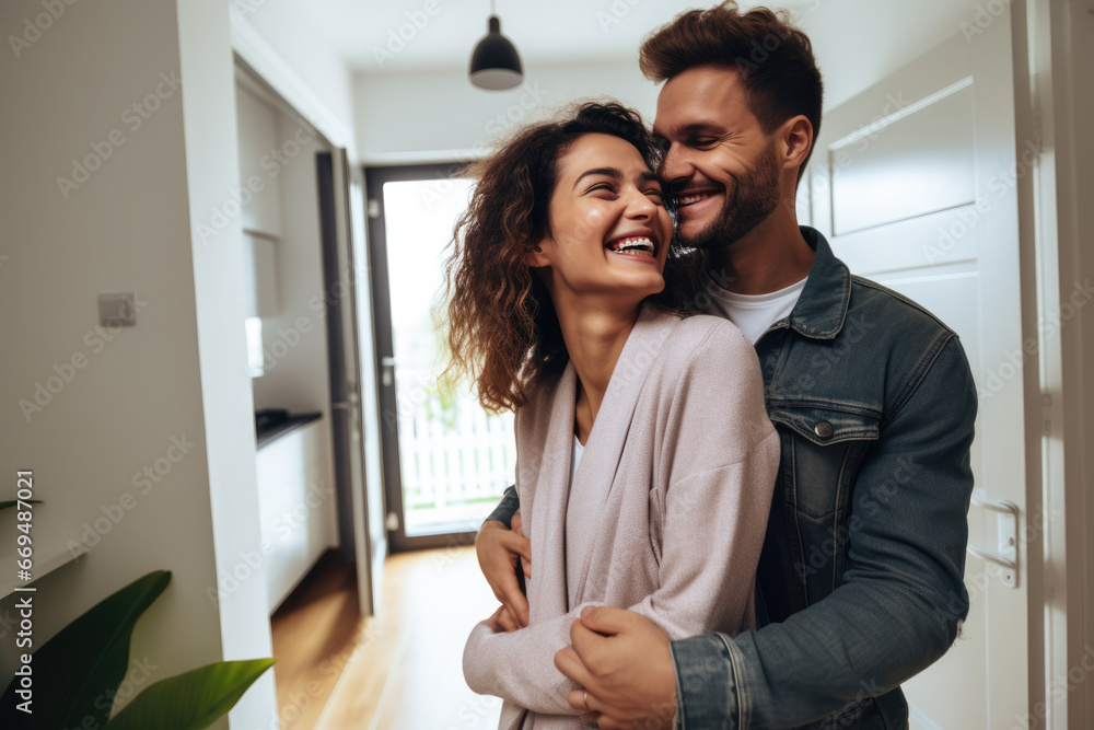 Young Couple Celebrates New Apartment Purchase Young Couple Celebrates New Apartment Purchase