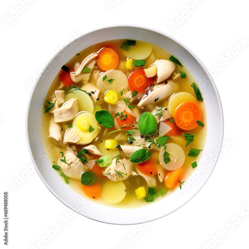 Chicken soup with vegetables isolated on transparent background Remove png, Clipping Path