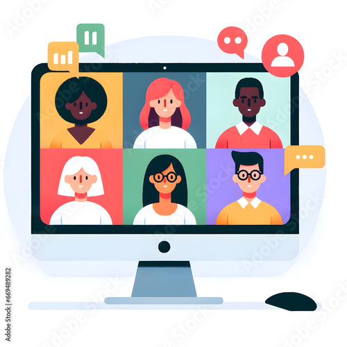 Multicultural Virtual Meeting on Desktop Computer: Concept of Remote Work, Online Collaboration, Diverse Teams, and Modern Digital Communication