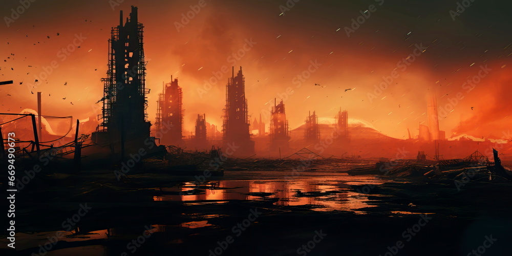 watercolor background that conveys the eerie and dystopian aura of a post-apocalyptic world watercolor background that conveys the eerie and dystopian aura of a post-apocalyptic world