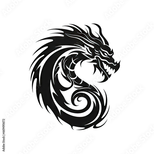 Ornate Dragon, Chinese Draco Tattoo, Minimal Fantasy Dragon Isolated, New Year 2024 Symbol
